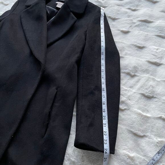 🔥H&M Wool Blend Black Overcoat Belted Stylish Old Money Minimalist Women Sz 10 - Picture 15 of 16